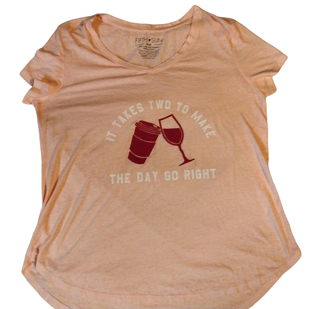 Fifth Sun Women's It Takes Two To Make The Day Go Right T-shirt Lg